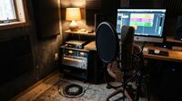 Home studio vocal microphone and recording chain.