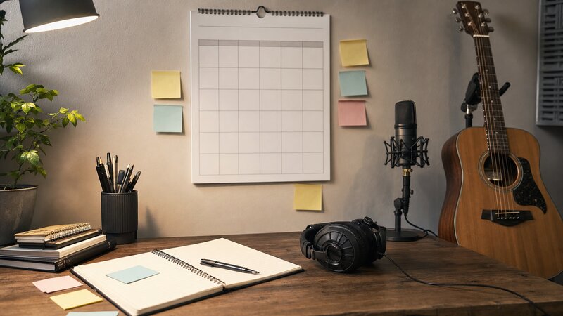 A tidy desk with a physical checklist on a notepad, a pen, a laptop showing a PRO registration page in soft focus, and a cup of coffee, lit by warm early-morning winter light through a window.